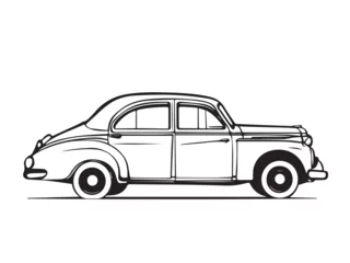 Fototapete Vintage classic car silhouette. Vintage car silhouette isolated on white background. Vintage hand drawn logo design illustration of a Classic old car.  © Shabeer