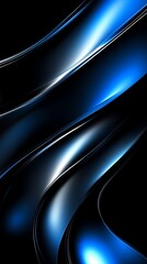 Obraz premium fluid and glossy metallic waves in shades of blue and black with smooth contours, perfect as a stylish background for websites and presentations