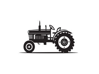 Farm tractor, black and white silhouette logo design isolated on a white background.  A farm Tractor Silhouette. Vector illustration.