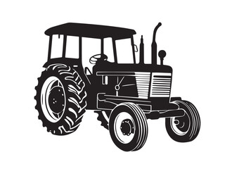 Farm tractor, black and white silhouette logo design isolated on a white background.  A farm Tractor Silhouette. Vector illustration.