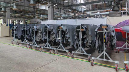 Workshop of leather making factory.