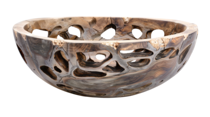 Wooden bowl with natural grains and textures isolated on a white background