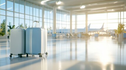 Two Suitcases Resting In An Airport Terminal