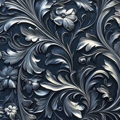 Obraz premium Silver leafy design with flowers and leaves