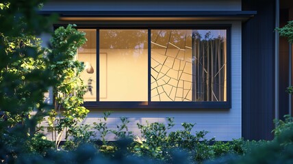 窓ガラスが割られた日本の家