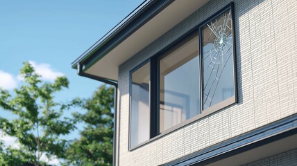 窓ガラスが割られた日本の家