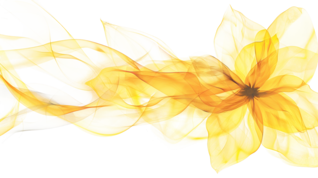 Yellow abstract smoke swirls beautifully on a white background