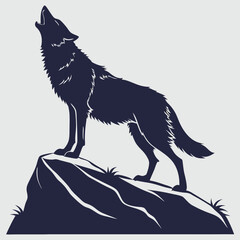 a wolf standing on a rock silhouette vector design art and illustration