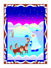 Christmas card with Santa Claus and reindeer vector illustration