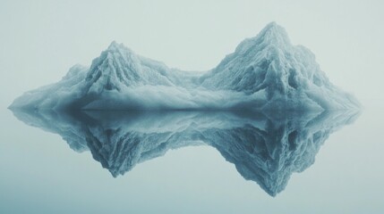 Fototapeta premium An iceberg's inverted reflection forms a mirror image, blending into a seamless horizon under soft, diffused light.