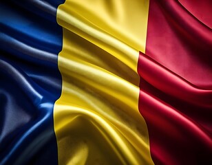 Obraz premium Vibrant Romania flag waving with luxurious satin texture - Patriotic and cultural symbol