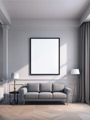 Mockup poster frame on the wall of living room. Luxurious apartment background with artistic design. Vintage interior design. 3D render, 3D illustration