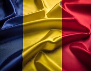 Obraz premium Vibrant Romania flag waving with luxurious satin texture - Patriotic and cultural symbol