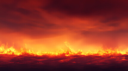 Fototapeta premium Fiery inferno engulfing horizon with massive blaze. Blazing Horizon. Illustration