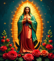 Fototapeta premium Elegant Virgen de Guadalupe: A Flat Art Design
