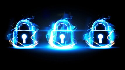 Digital security visualization featuring padlock icons on a technological interface design