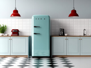 Vintage refrigerator in modern kitchen with stylish decor