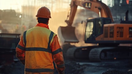 German construction worker engaged in railway infrastructure development at construction site