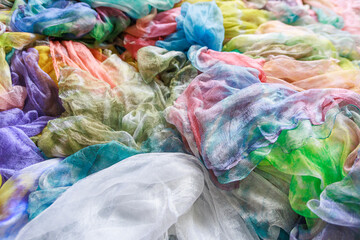Close-up view of silk products.