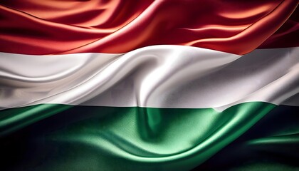 Obraz premium Vibrant Hungary flag waving with luxurious satin texture - Patriotic and cultural symbol