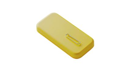 Yellow note paper with a paperclip 3D render icon on a white background isolated