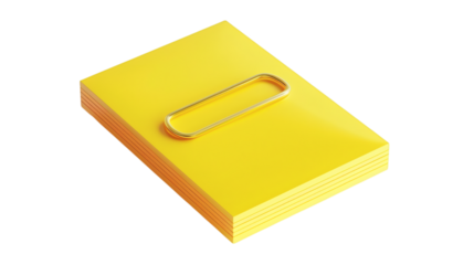 Yellow note paper with a paperclip 3D render icon on a white background isolated