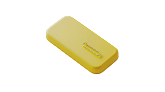 Yellow note paper with a paperclip 3D render icon on a white background isolated