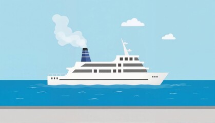 Stylized cruise ship sailing on calm blue ocean