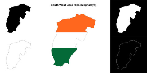 Fototapeta premium South West Garo Hills district (Meghalaya) outline map set