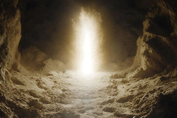 A seed in the ground from which bright light emerges. The scene symbolizes beginnings, growth, and hope, portrayed through a futuristic illustration.
