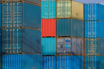 Fototapeta premium Close view of shipping containers at seaport.