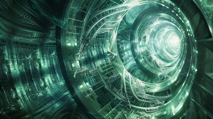 Abstract Teal Spiral Tunnel Wallpaper