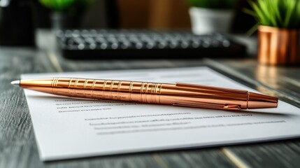 Fototapeta premium Rose Gold Pen on Contract, Office Desk