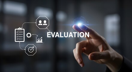 Evaluation Concept with Hand Touching Screen and Icons