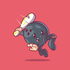 A Bowling Ball character holding a Bowling pin vector illustration. Games, mascot design concept.