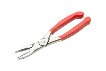 Red handled pliers isolated on white background tool repair equipment,