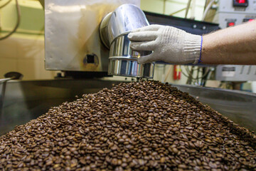 Process of roasting coffee beans.