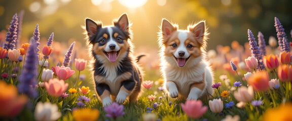 Puppies, Playing, Nature, Happy, Jumping