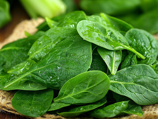 Fresh green spinach leaves gathered for healthy meals