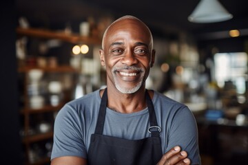 Obraz premium Smiling portrait of a middle aged African American male small business owner