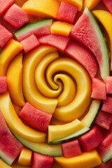 Spiral Watermelon Mango Fruit Salad Summer Food Photography
