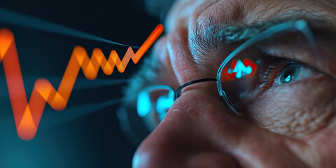 Senior Man Observing Upward Trending Stock Graph