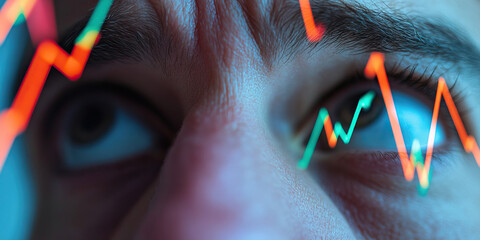 Human Eye with Overlaid Financial Line Graphs