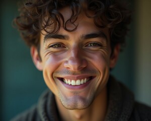 High quality portrait photo of a young man, happy face, detailed face, cinematic shot