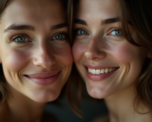 High quality portrait photo of two women, happy face, detailed face, cinematic shot