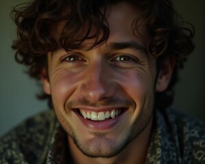 High quality portrait photo of a young man, happy face, detailed face, cinematic shot