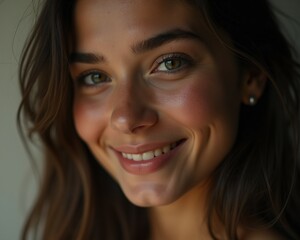 High quality portrait photo of a young woman, happy face, detailed face, cinematic shot