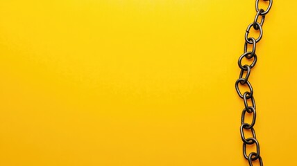 Black metal chain hanging against bright yellow background