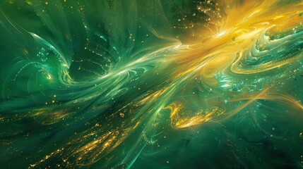 Abstract Green and Gold Energy Swirl Wallpaper