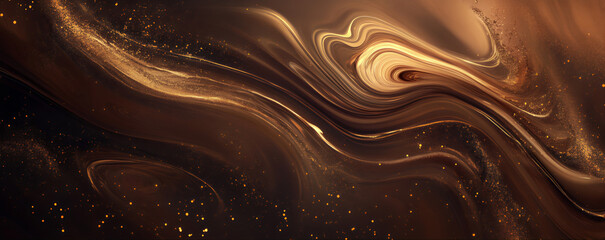 
Abstract chocolate-colored swirls with gold dust, a fluid and luxurious design for wall art. High resolution.


